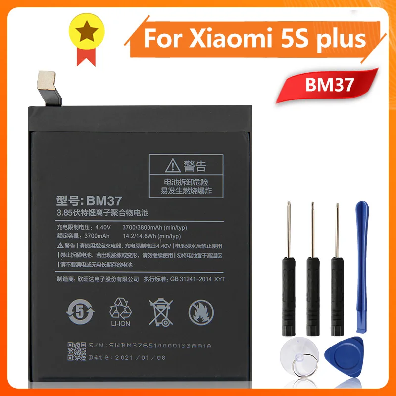 BM37 Phone Battery For Xiao mi 5S plus 5Splus BM37 3800mAh Replacement Battery + Tool