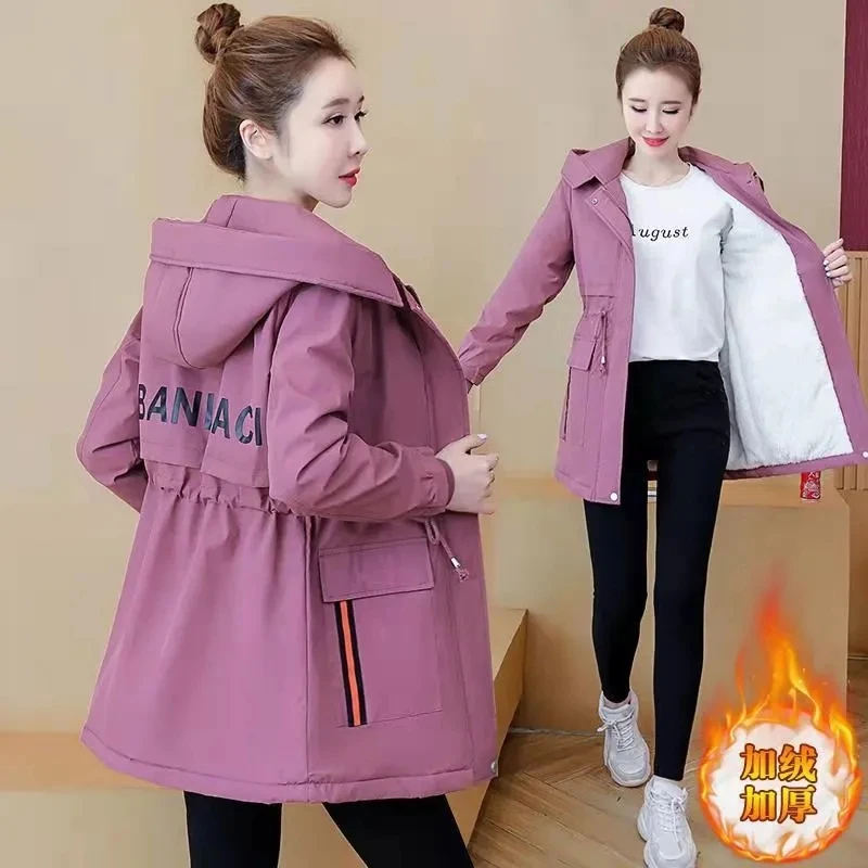 

2022 New Women Winter Jacket Mid Long Plus Velvet Warm Parkas Female Thicken Coat Cotton Padded Parka Jacket Hooded OutwearR1540