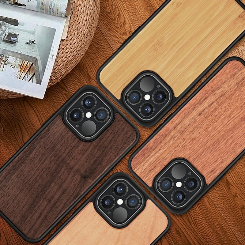 10Pcs Real Cherry Walnut Palisander Bamboo Wood Phone Cover TPU Case for iPhone 15 14 13 12 11 X XS XR Pro Max 7 8 Plus