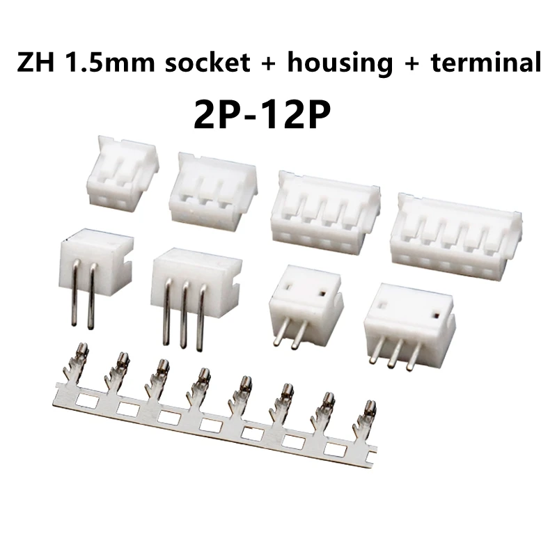 10 Set ZH1.5mm Pitch Connector Micro JST Horizontal Straight Pin/Right Angle Vertical Pin ( Socket + Housing + Terminal )2P-12P