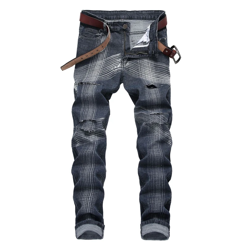 

High Quality Men's Skinny Jeans New Brand Runway Slim Elastic Casual Light Gray Biker Trousers Hiphop Motorcycle Denim Pants