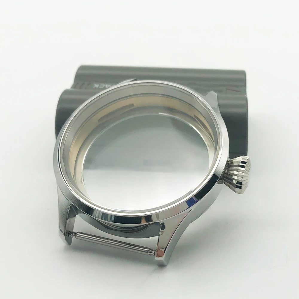 Mens Watch Case 43mm Silver Polishing 316L Stainless Steel Fit Eta 6497/6498 ST3600/3620 Hand Winding Movement Sapphire Glass