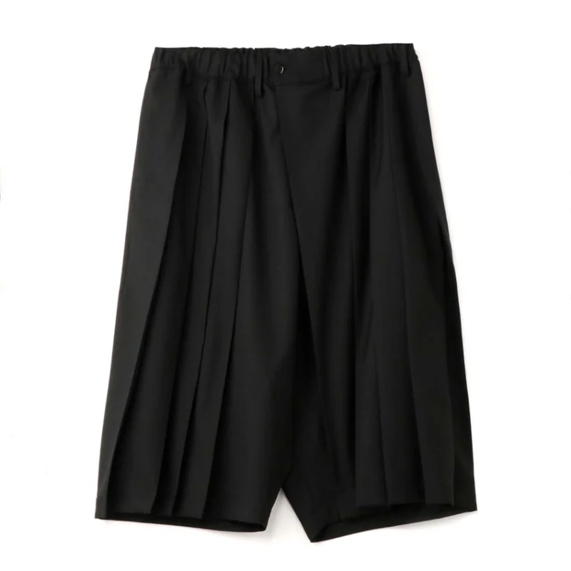 Men's Casual Pant Skirt Pleated Pants Wide Leg Pants Summer New Black Elastic Large Size Wide Pleated Design Straight Pants