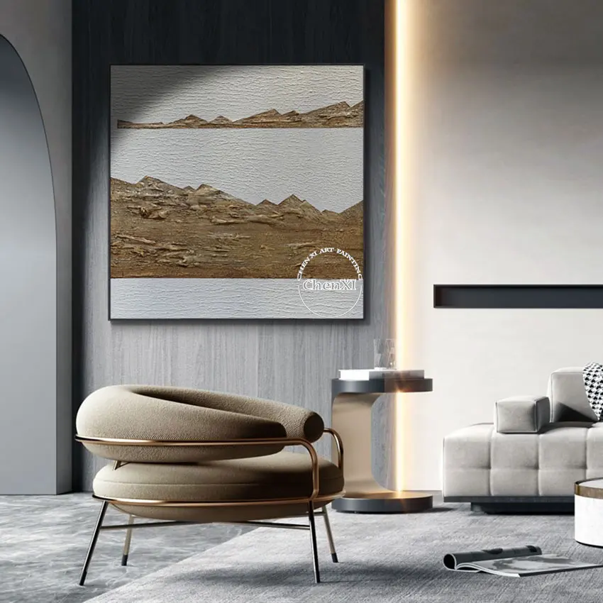 Abstract Handpainted Oil Painting on Canvas, Modern Home Decoration, Unframed, Beyond the Lake Are The Mountains, Large