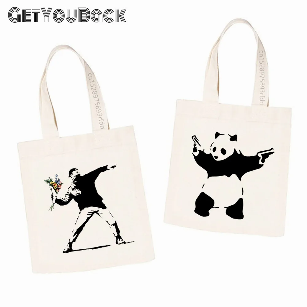 Banksy Graffiti Women Reusable Canvas Shopping Bag Gril Eco Comic Manga Shoulder Bags,Drop Ship