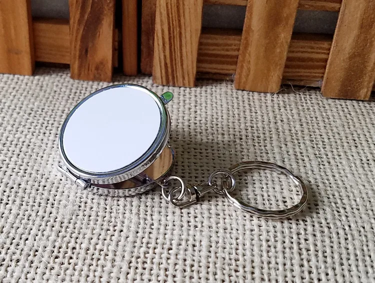 20 قطعة/الوحدة التسامي مرآة ماكياج معدنية فارغة مفتاح سلسلة كيرينغ DIY هدية كلا الجانبين الطباعة