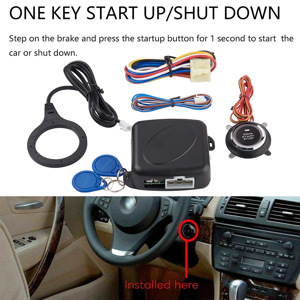 Car Keyless Entry Engine Start Alarm System Car Engine Push Start Button Anti-theft System Push Button Engine with Hidden Lock