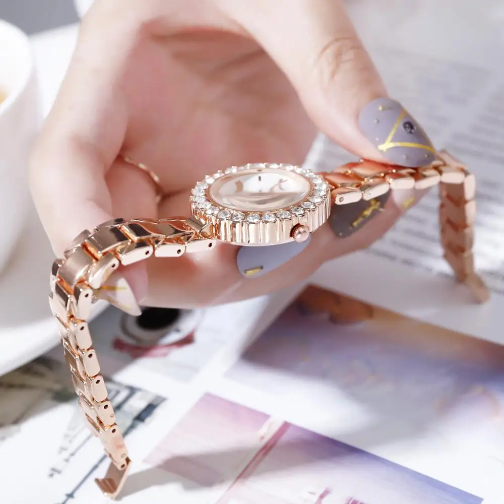 Luxe Merk Vrouwen Horloges Vrouwen Roestvrij Stalen Band Quartz Horloge Dames Jurk Horloges Rhinestone Klok Relogio Feminino