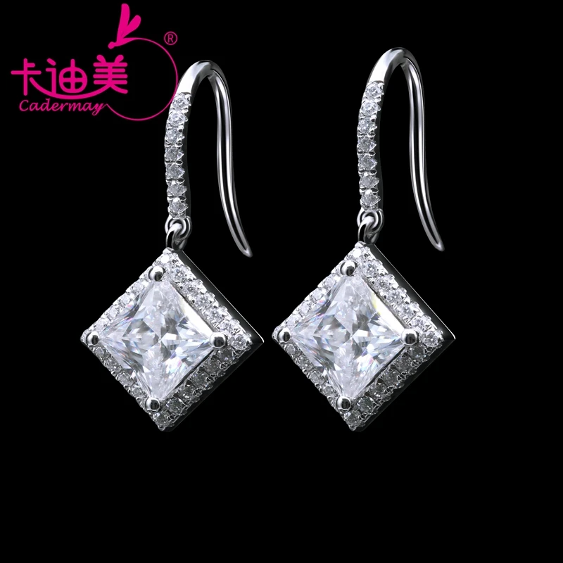 CADERMAY Luxury 18K 14K Gold Hanging Stud Earrings D VVS1 1ct Princess Cut Moissanite Diamond Ear Studs Jewelry