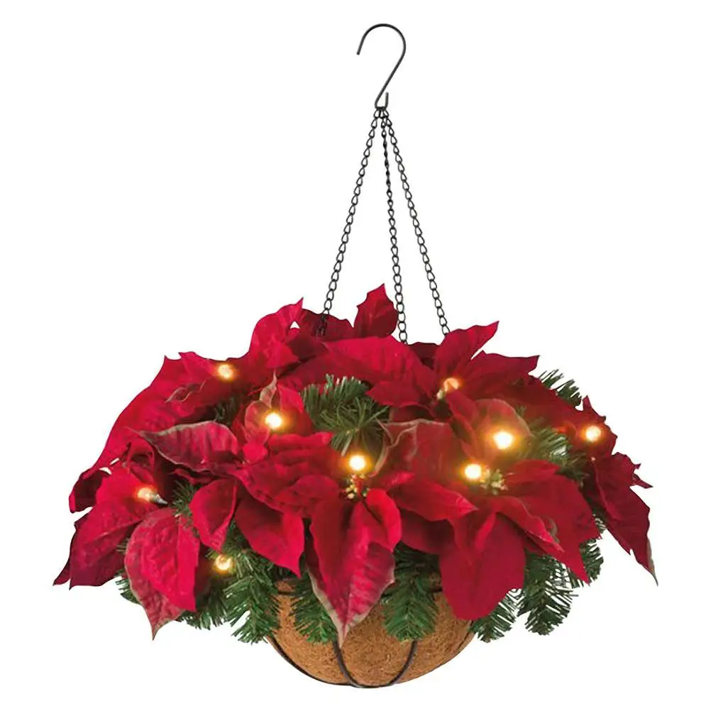 

Artificial Christmas Hanging Basket LED Light Baskets Garland Frosted Berry Wreath Door Hanging Decoration Festival Ornaments