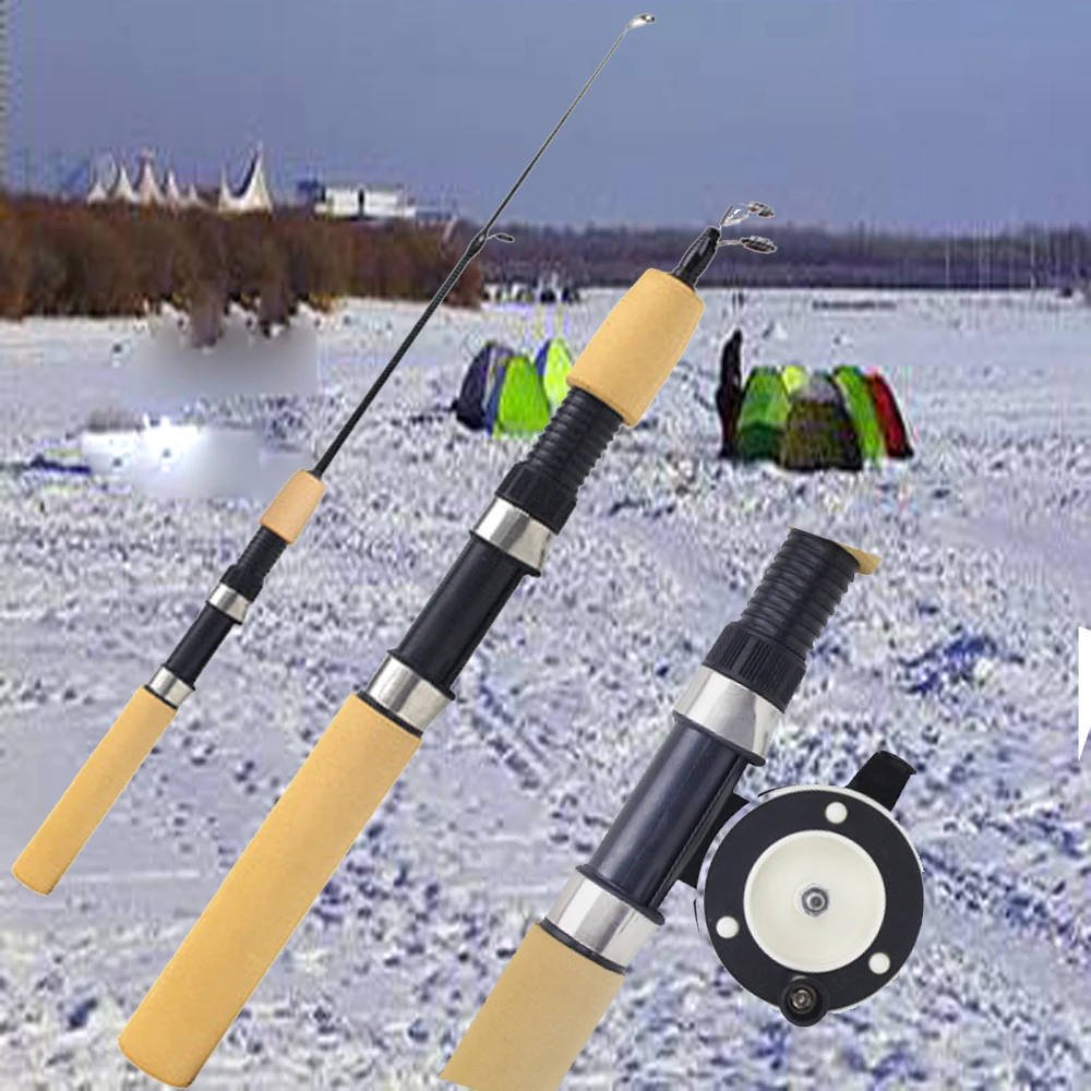 Portable Ice Fishing Rod Telescopic Carbon Fiber Lure Shrimp Fishing Pole 60/80/100 cm Winter Fishing Pesca Metal Fishing Reels