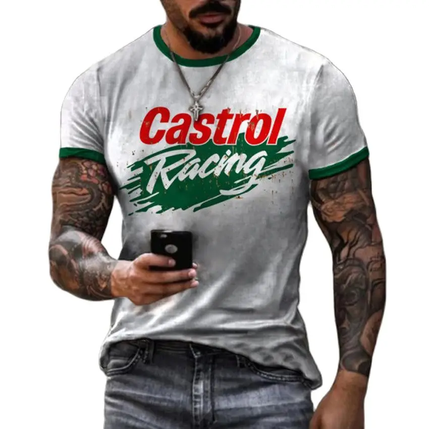 2023 Summer TEXACO Retro Style Casual 3d T-Shirt Street Fashion Men Monogram Printed  Short-Sleeved Loose Oversized T-Shirt