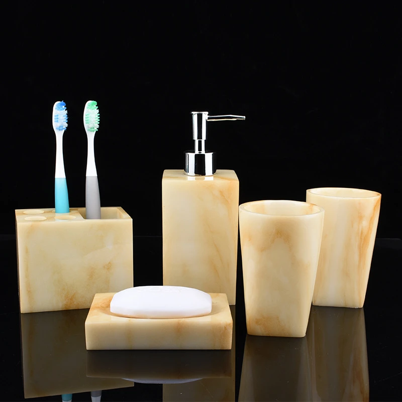 Marble Design Bathroom Accessories Set 5pcs Bath Set Tumbler Lotion Bottle Soap Dispenser Toothbrush Holder Soap Dish Wedding