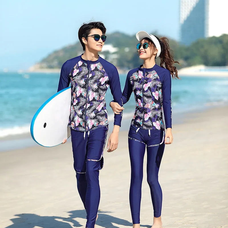 

Men's Women's Long Sleeve Rash Guard Swimsuits 3 to 5 Pieces Sunsuits with Swim Shirt Trunks Leggings Bikini Swimwear Set