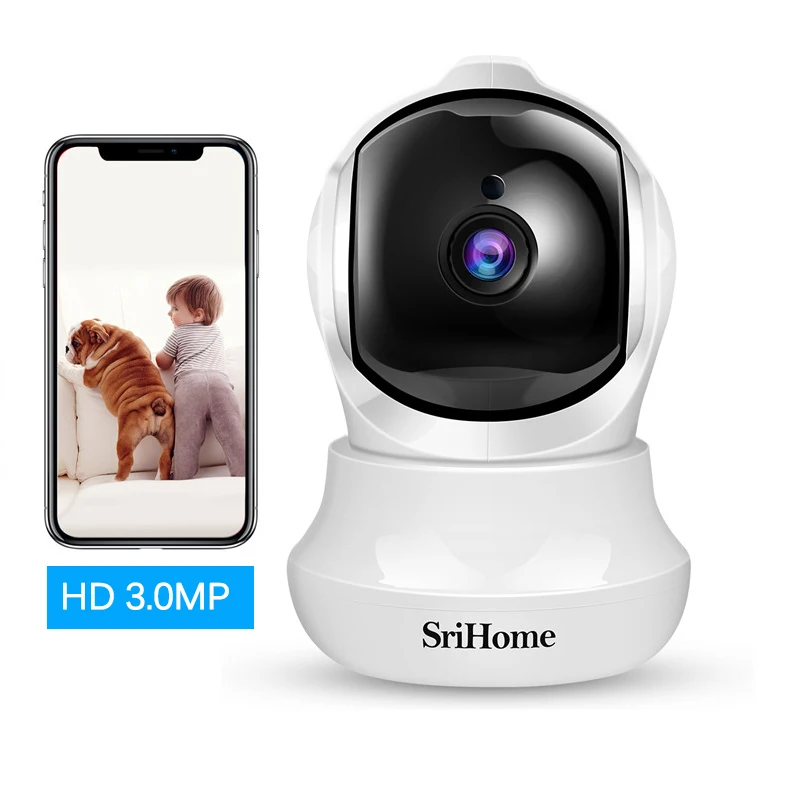 SriHome SH020 3.6mm Lens 1296P Wireless PTZ IP Camera 3MP AI Auto Tracking Human Detection AP Hotspot Alarm Video Surveillance