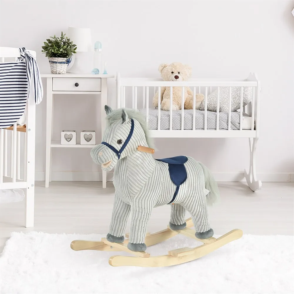 HOMCOM Caballito Balancín Infantil para Niños +3 Años con Sonido 73x35x64cm Gris