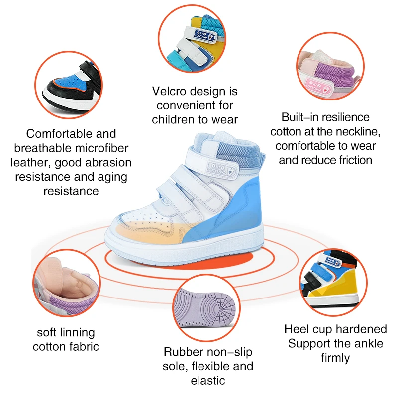 Toddler Kids Shoes Children Orthopedic Sneakers High Back Ankle Support Leather Anti-Slip Sole Running Footwear 2-7 Years