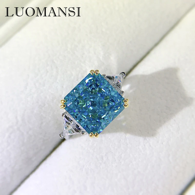 

Luomansi 10*10MM Super Flash Aquamarine Silver Silver Ring Silver S925 Jewelry Woman Wedding Anniversary Party Birthday Gift