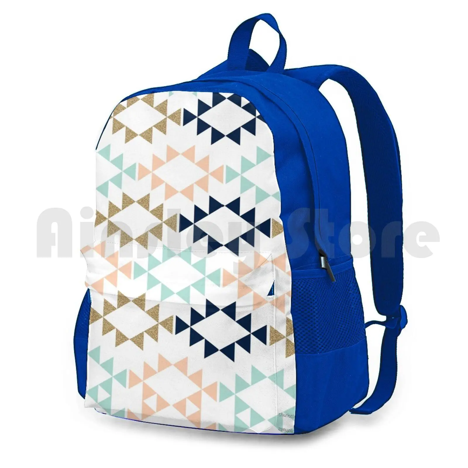 Aztec Pattern In Navy , Turquoise , Blush Modern Colors Outdoor Hiking Backpack Waterproof Camping Travel Aztec Tribal Navajo