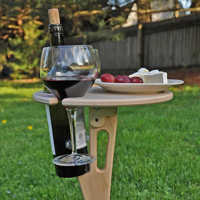 Outdoor Wine Table Mini Wooden Round Portable Foldable Desktop Easy Carry Desk Furniture Party Travel Picnic Folding Low Tables