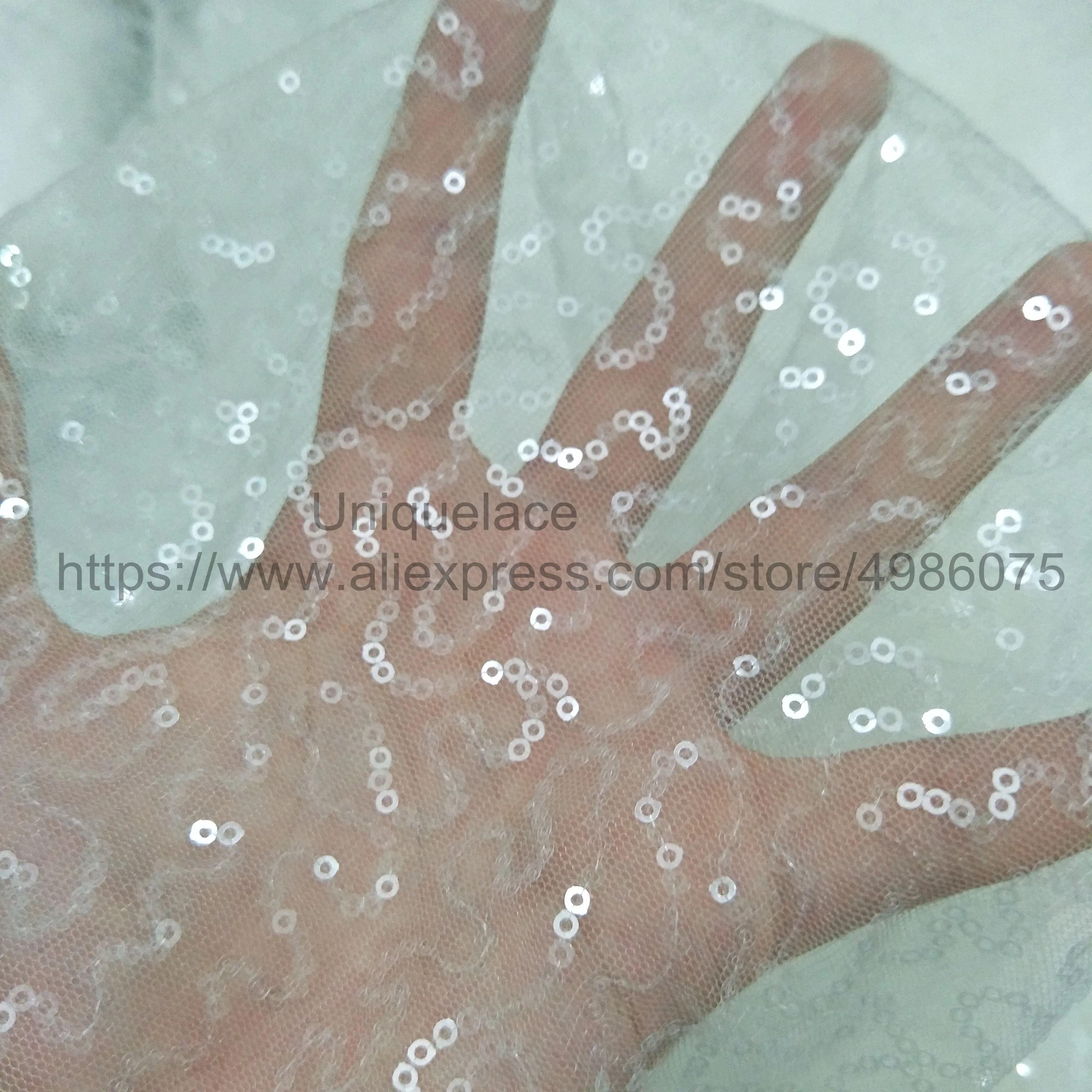 Tela de encaje de lentejuelas transparentes brillantes, 130cm de ancho, envío a todo el mundo