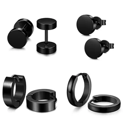 1 Set 4 Pair Different Types Shape Unisex Black Color Stainless Steel Piercing Earring For Women Men Punk Gothic Barbell Earring