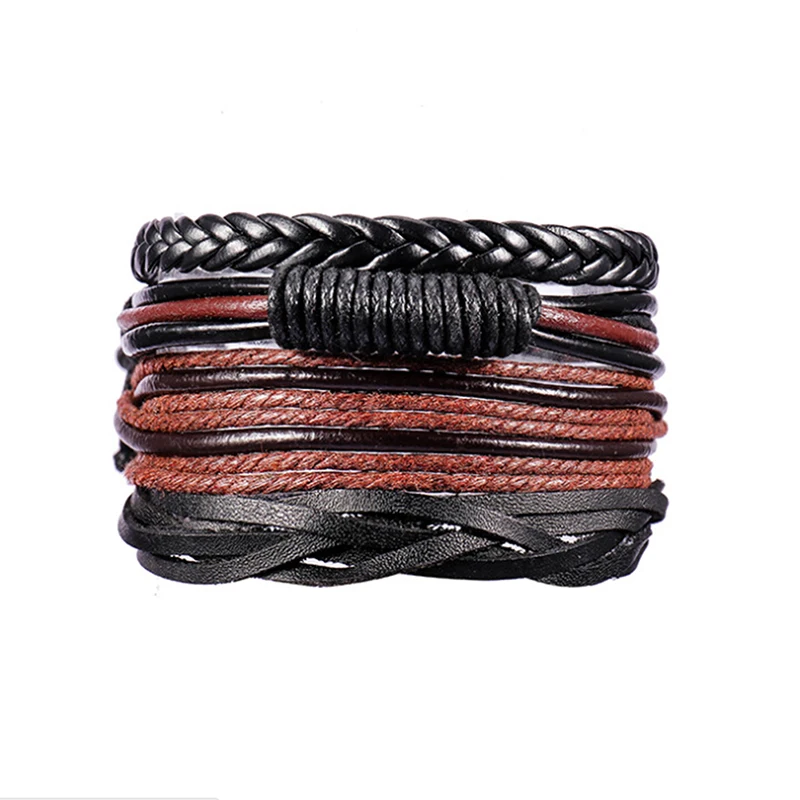 4Pcs/Set Multilevel Braided Wrap Bracelets For Man Fashion Casual Handmade Woven Male Wristbands Jewelry Gifts