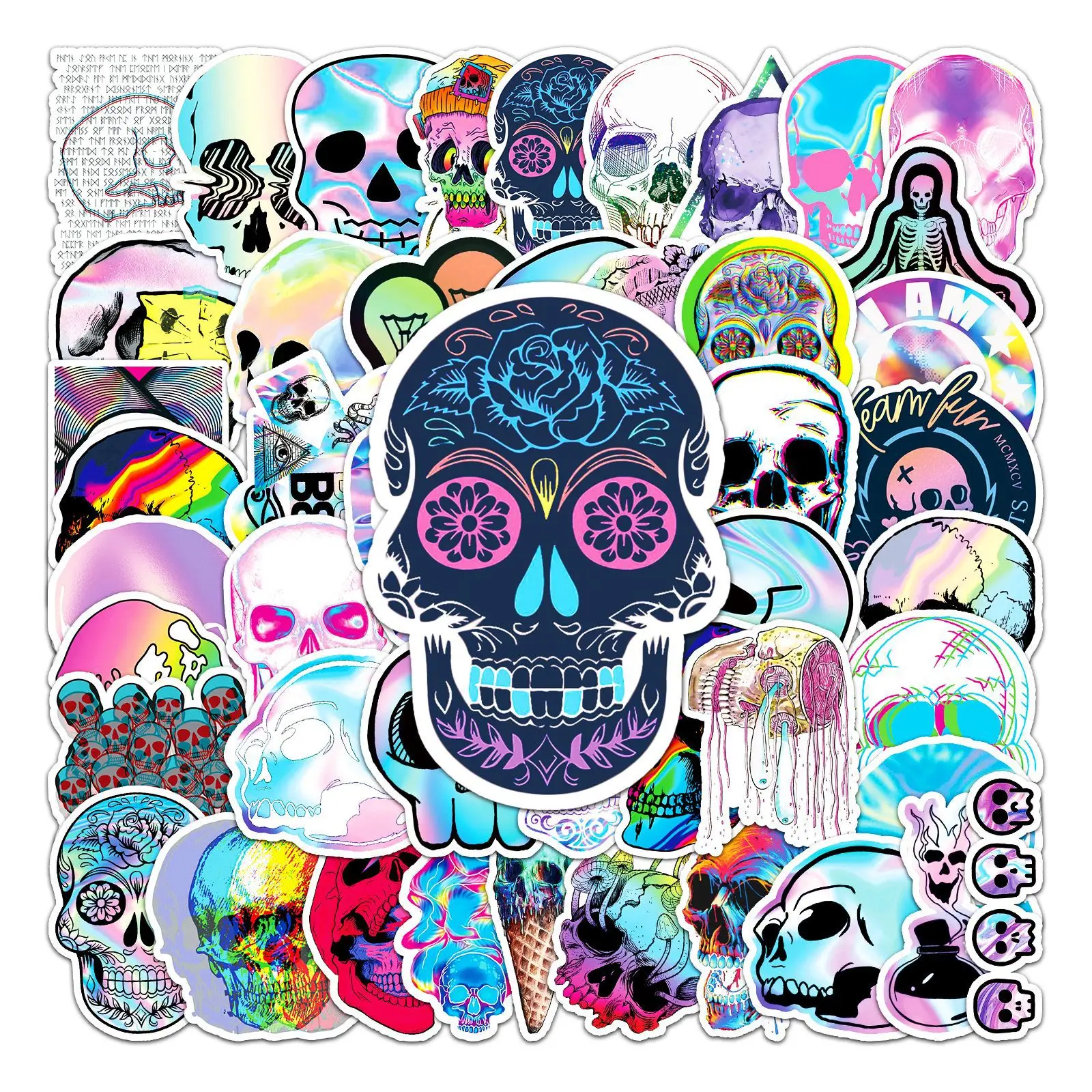 10/30/50pcs Cartoon Holographic Laser Skull Stickers Scooter Luggage Computer Tablet Decoration Graffiti Decals Sticker Kid F5