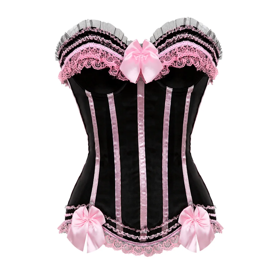 Sexy satijnen bovenborstcorset top kanten strik versierd clubwear showgirl body shaper plus maat