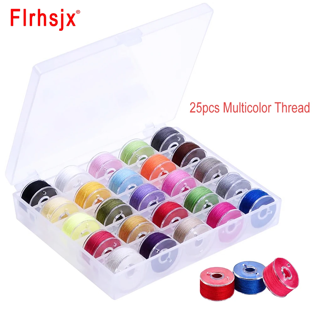 25Pcs Multicolor Bobbin Thread Polyester Thread Spools Sewing Machine Bobbins with Storage Box for Embroidery Sewing Accessories