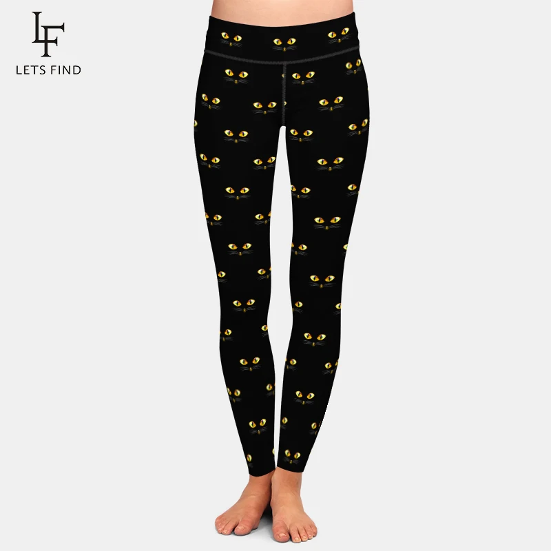 

LETSFIND Brand New Arrival Women Elastic Leggings Golden Eye Cat Digital Printing High Waist Soft Slim Fitness Legging