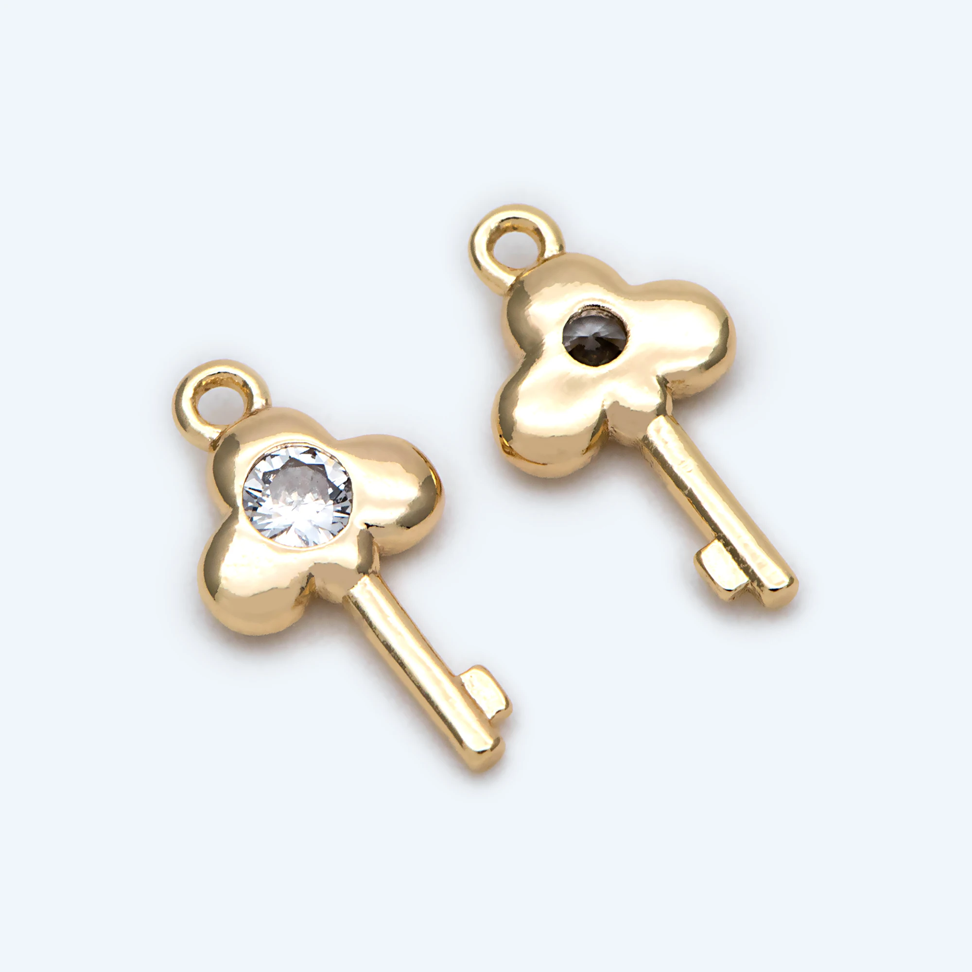 

10pcs Gold Plated Brass Key Charm, CZ Paved Key Pendant For Jewelry Making (GB-1912)