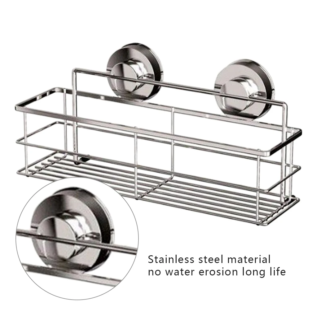 Stainless Steel Storage Bracket Suction Cup Deep Bath Wall Shelf Shampoo Shower Gel Bathroom Holder