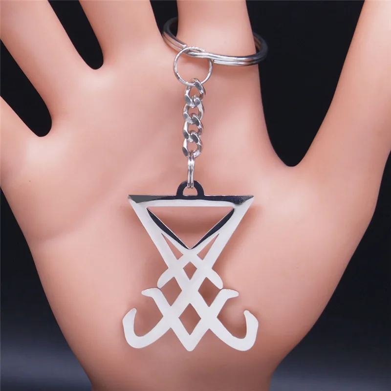 Sigil Church of Satan Stainless Steel Keychain Seal of Lucifer LaVey Hidden Devil Pendant Key Jewelry llaveros mujer K665S03