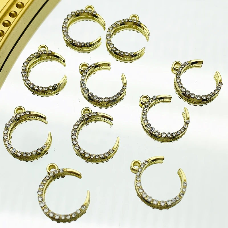 

10Pcs 18*16mm Alloy Rhinestone Moon Crescent Shape Charms Metal Meniscus Gold Color Pendant For DIY Fashion Earrings Accessories