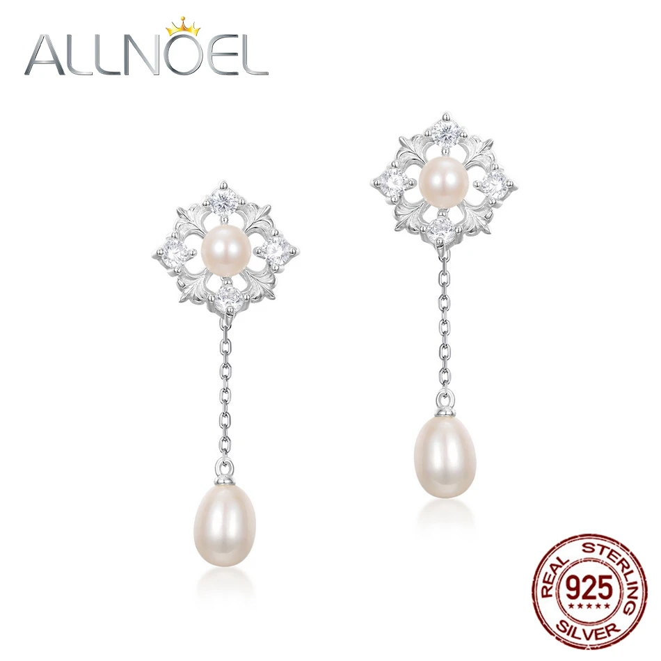 

ALLNOEL 925 Sterling Silver Dangle Earrings For Women Snowflake Water Drop Shell Pearl Elegant Fine Jewelry Christmas Party Gift