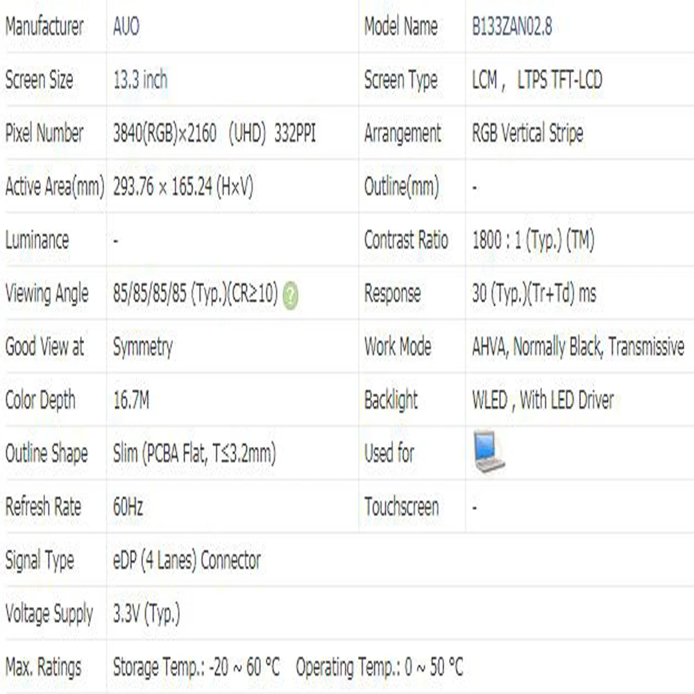 B133ZAN02 8 13.3 Inci 4K Panel Layar LCD Laptop 3840*2160 Tampilan IPS B133ZAN02.8