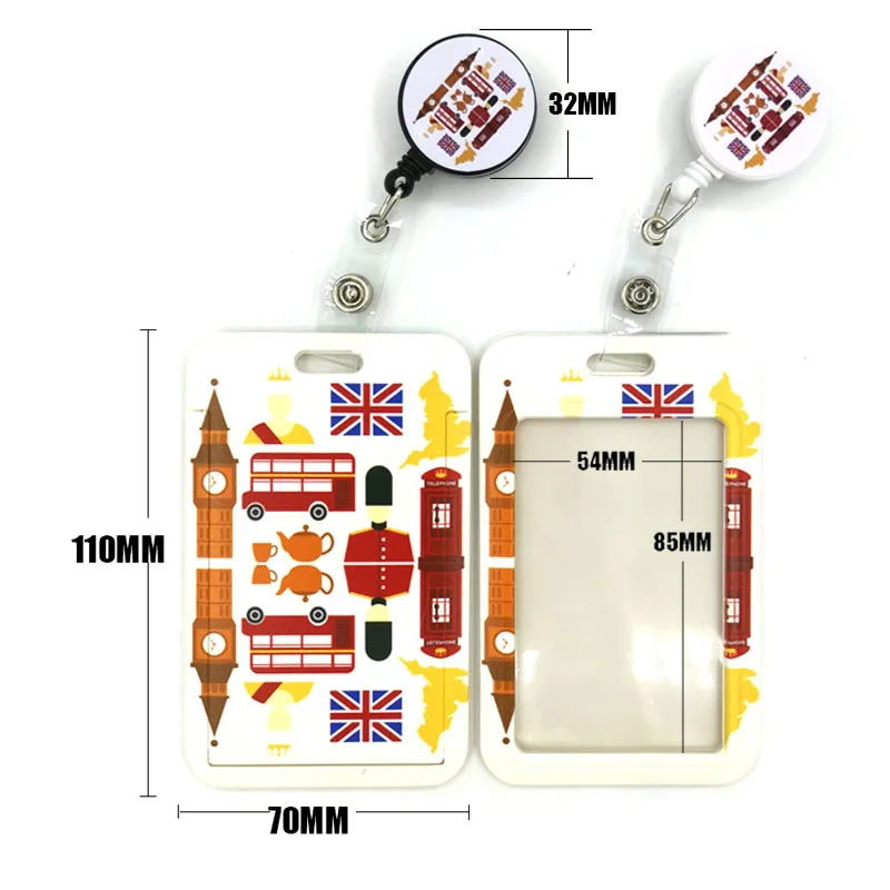 Porte-cartes de style anglais pour Bus britannique, Clip de couverture de carte, lanière rétractable pour Badge d'infirmière d'étudiant, porte-Badge de dessin animé