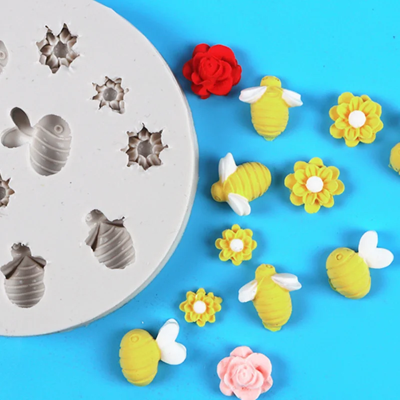 Cute Bee Flower Silicone Mold Resin Kitchen Baking Tool DIY Cake Fondant Pastry Mould Dessert Chocolate Lace Decoration Supplies