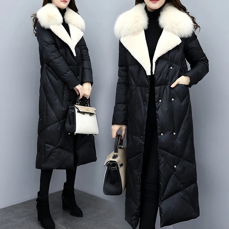 New Women Winter Long Down Coat Big Fur Collar Parka Female Fashion Thick Warm Loose Jacket Outerwear