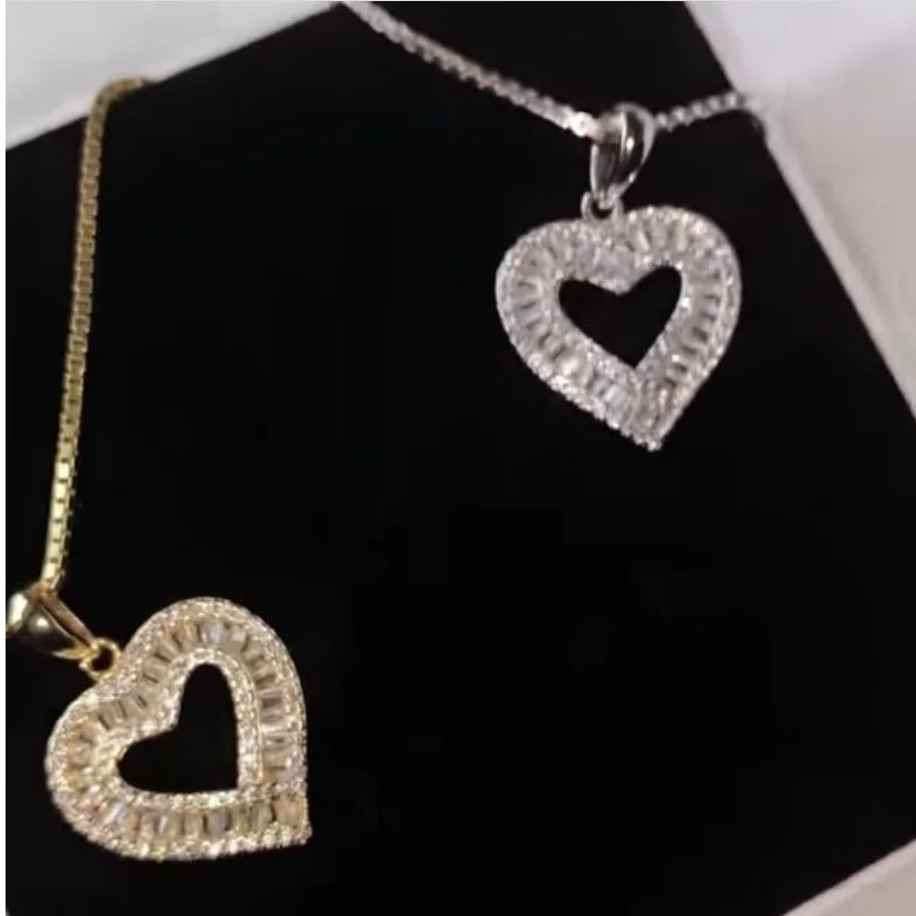 Gold Silver Color Full Paved CZ Heart Pendent Women Necklace Gorgeous Female Engagement Jewelry Necklaces Hot Selling box chain