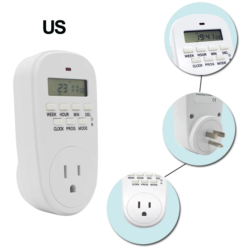 ManHua Electronic Digital Timer Switch EU/US/UK Plug Timer Outlet 230V 50HZ 24 Hour Cyclic Programmable Timing Socket