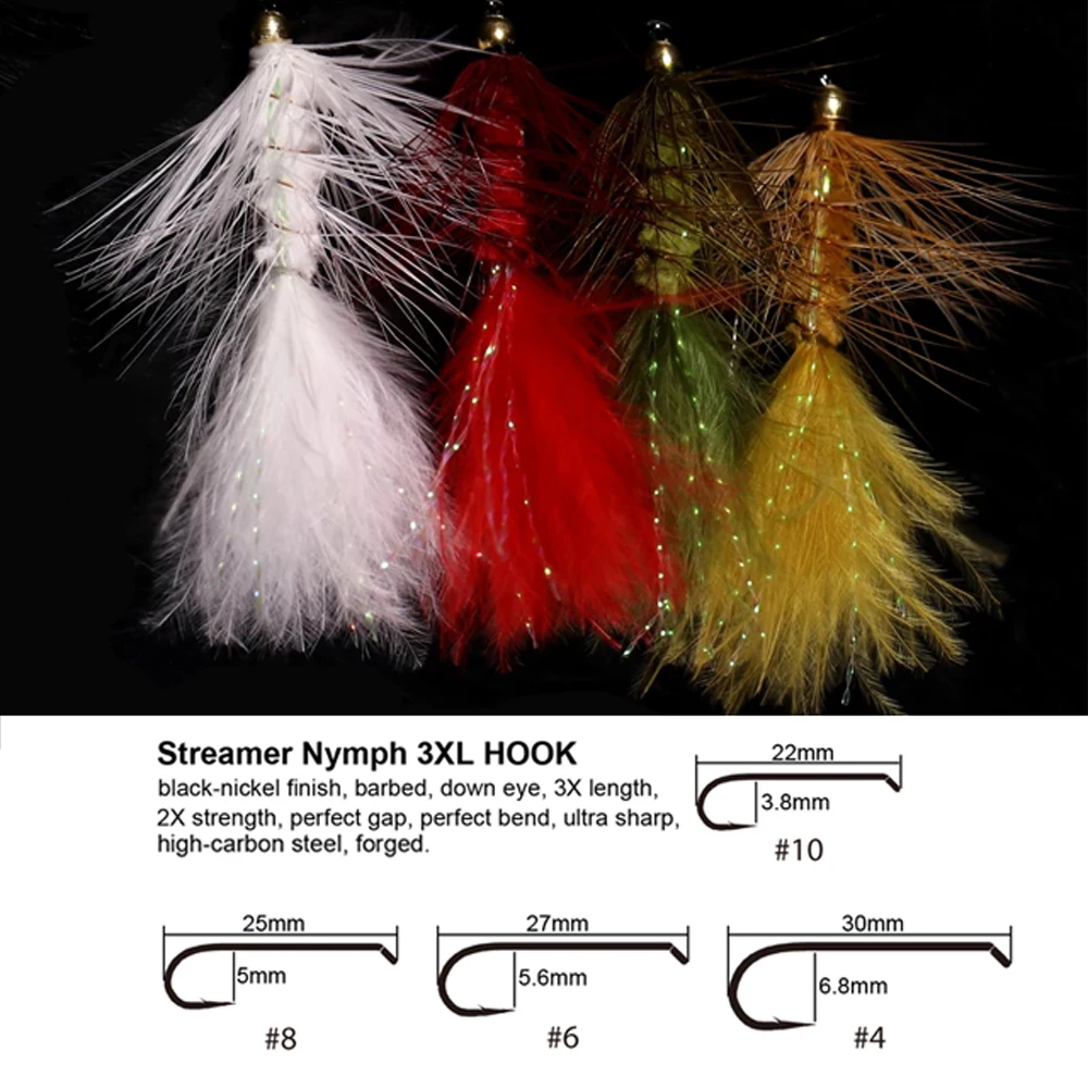 Bimoo 6PCS Brass Head Woolly Bugger Streamers Fly Fishing Flies for Pike Bass Rainbow Trout Fishing Lures Bait Olive Red Black