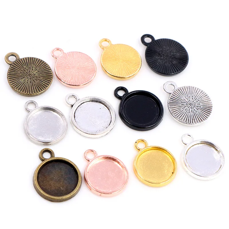 

50pcs 8 10mm Inner Size Classic 7 Colors Plated One Sided Single Hanging Simple Style Cabochon Base Setting Charms Pendant