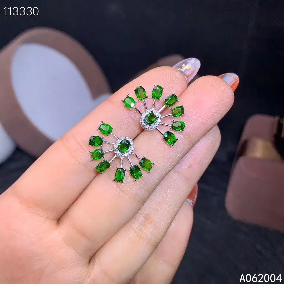 

KJJEAXCMY Fine Jewelry 925 sterling silver inlaid natural diopside female earrings Ear Studs fashion support detection