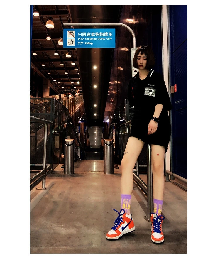 DONGAI 3 Pairs Hip-hop Street Women Socks Popular Western Style Blue Letter Skateboard Womens Sox Sweat Absorption Sports Sock