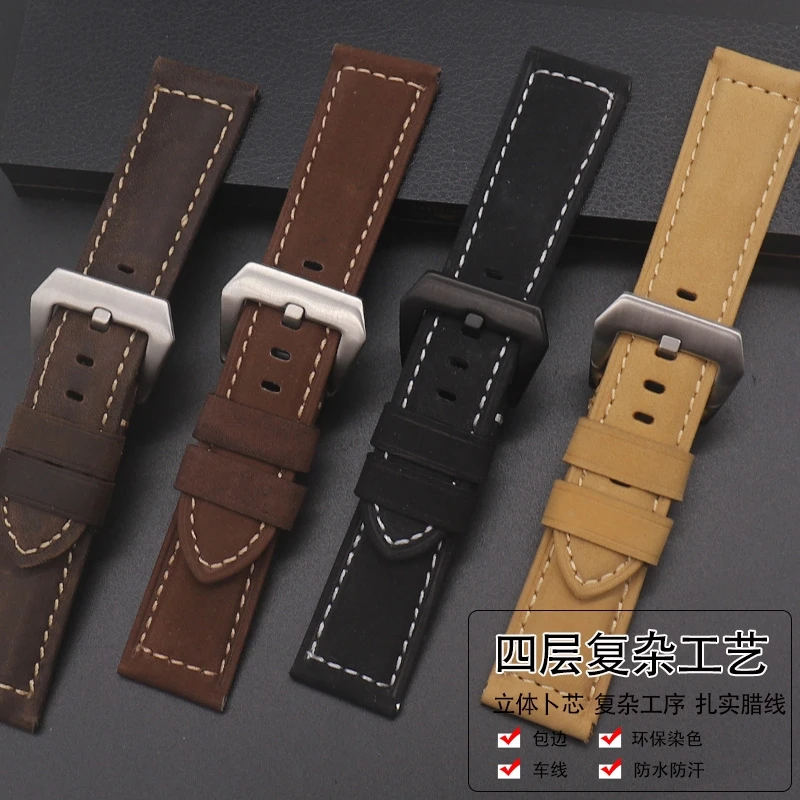 Genuine Leather Watch Band for Panerai Luminor Radiomir 18mm 20mm 22mm 24mm Stainless Steel Buckle Watchband High Quality Strap