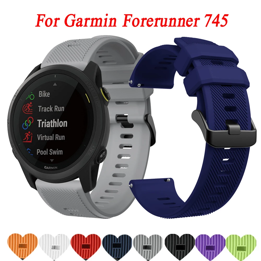 สายคล้องคอซิลิโคนสำหรับ Garmin Forerunner 745 GSP สมาร์ทวอท์ชสร้อยข้อมือ Quick Release กีฬาสายรัด Correa เข็มขัดอุปกรณ์เสริมสายรัดข้อมือ