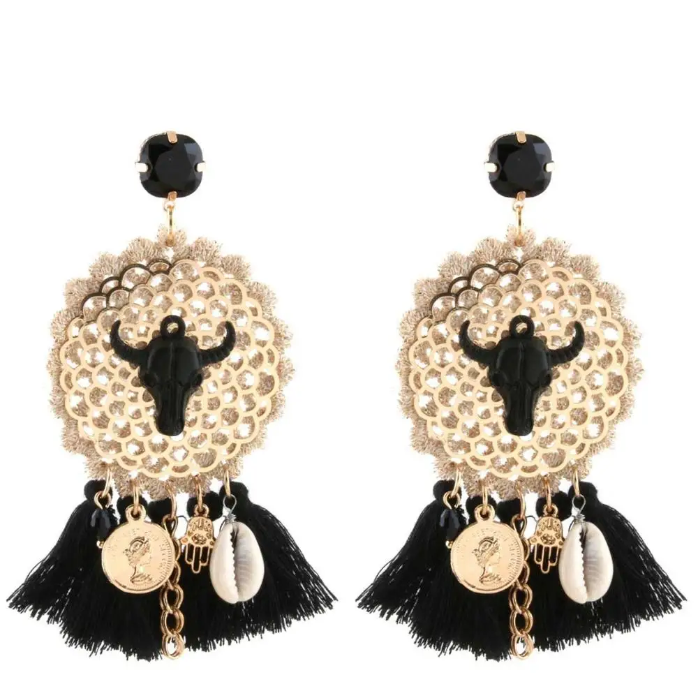 Zouchunfu Bull Head Earrings Dangle Boho Oorbellen Tassel Earrings For Women Wedding  Vintage Earrings Pendientes Statement Ear