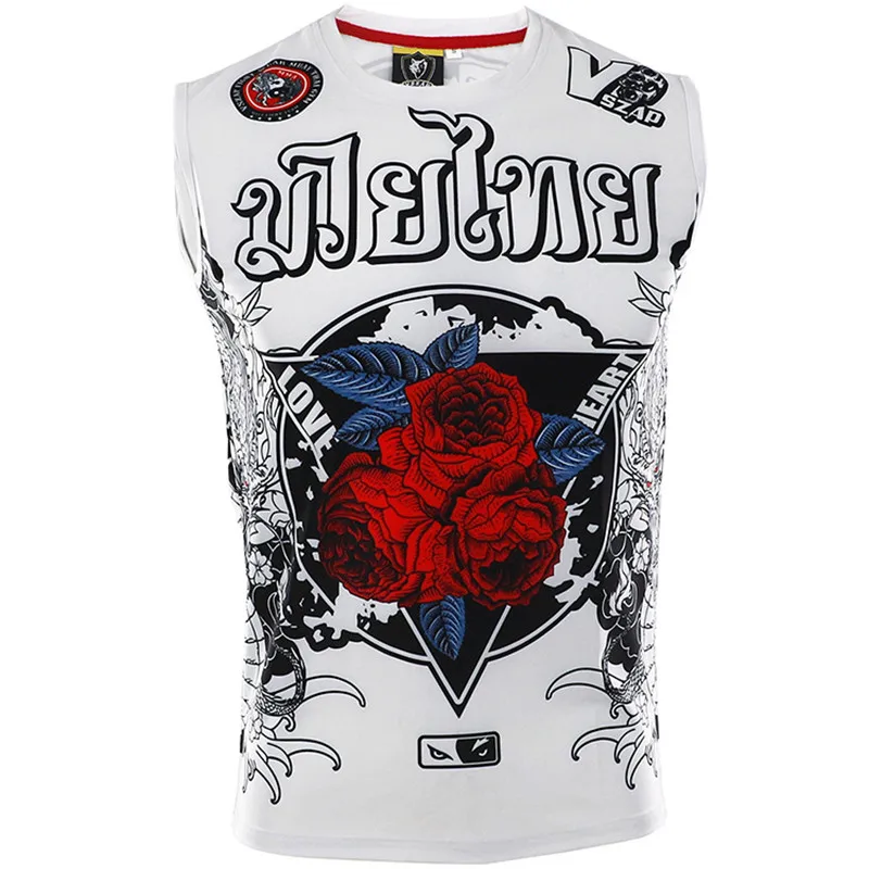 VSZAP-Sleeveless Boxing Sports T Shirt, Rose MMA Shorts, Muay Thai Fighting, Fitness Elasticity Shirt, MMA Clothing